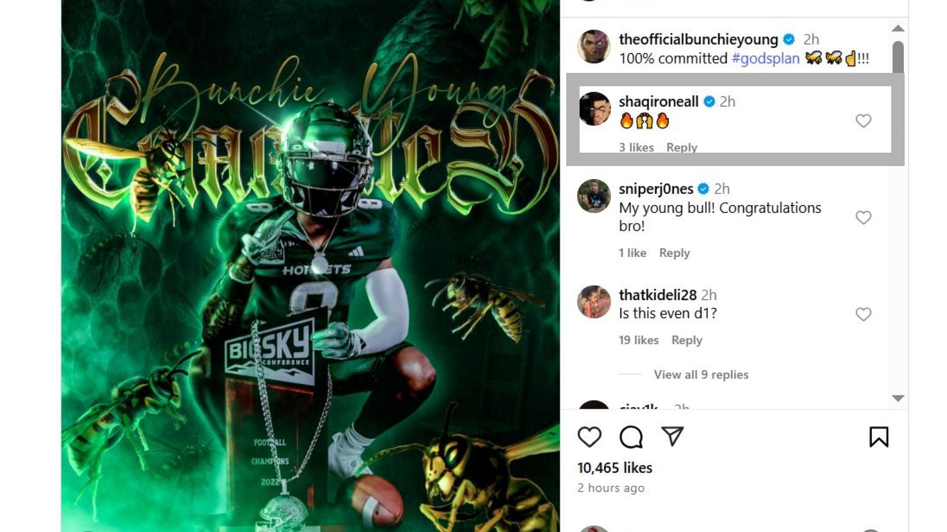 Shaq’s son Shaqir O’Neal excited as 3-star WR Bunchie Young commits to Sacramento State. Credit: IG/@theofficialbunchieyoung